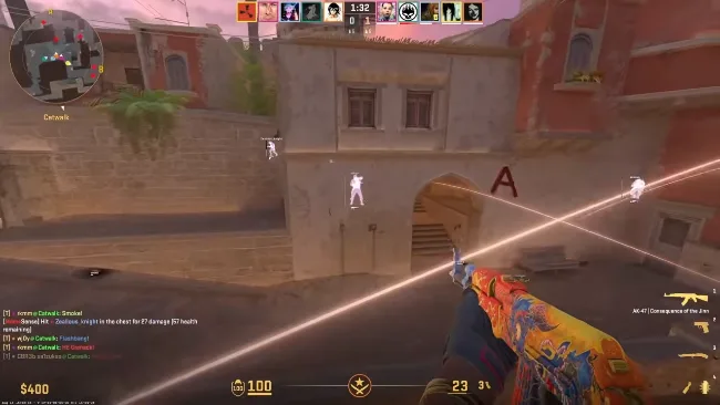 CS2 FACEIT ESP box overlay with wireframe and FOV circles on competitive map