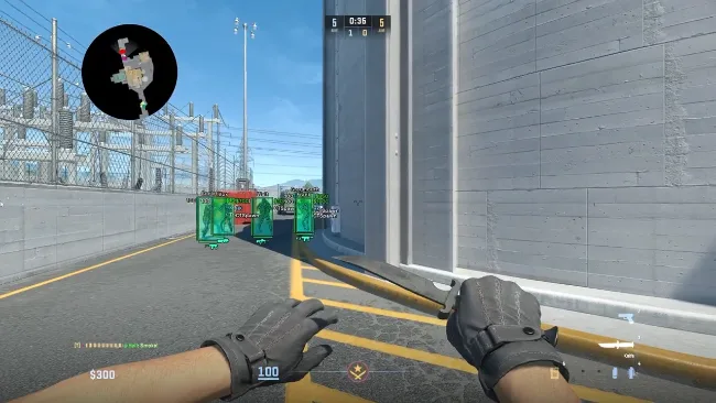 CS2 FACEIT box ESP with skeleton on Nuke outdoor stairs area